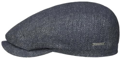 Stetson Taleco Schirmmütze Flatcap Uni einfarbig Made in EU Damen Herren Sommer Winter blau-grau 61 cm