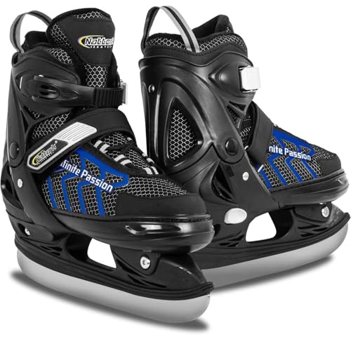 Nattork verstellbare Kinder Eisrutsche für Jungen Mädchen Erwachsene, weiche Polsterung und verstärkte Knöchelstütze Eishockey-Skates（Blue, L）