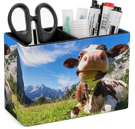 Niapessel Stiftehalter für den Schreibtisch, lustiger, schöner Kuh-Stiftehalter, Aufbewahrung, Schreibtisch-Stift-Organizer, Make-up-Pinselhalter für Büro, Schule, Uni, Leder