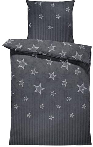 Leonado Vicenti Winter Bettwäsche Thermo Fleece Flausch Kuschelig Warme Garnitur Bettbezüge Set, Größe:3 teilig 240x220 cm, Farbe:Sterne grau