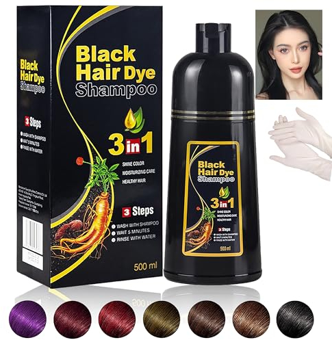 Instant Black Hair Haarfärbemittel, Natural Hair Dye Shampoo, Natürliche schwarze Haarfarbe 3 in 1 für Männer & Frauen, Lang anhaltende schwarze Farben
