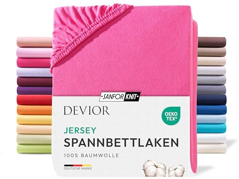 Devior Jersey Spannbettlaken 140x200cm - 160x200cm, 100% Baumwolle, Matratzenhöhe bis 22cm, Pink – 135 g/m² Anti-Statisches, atmungsaktives Bettlaken mit Einlaufschutz, Matratzenbezug Pink