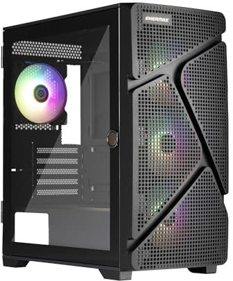 ENERMAX MarbleShell Mesh MS21, ARGB Estuche Compacto para Juegos ATX Mini-Tower para PC, Micro-ATX Placa Base, 4x Ventilador PC ARGB 120mm PWM Preinstalado, 2x USB 3.0 y USB 3.2 Type C, Negro