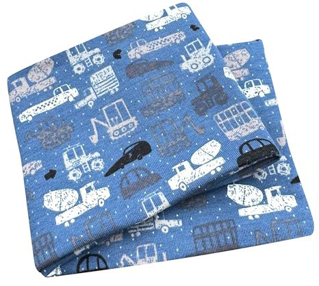 Wollhuhn ÖKO Kinder/Jungen/Mädchen Cooles Elastisches Stirnband/Haarband Bequem Zweilagig Jersey Oder Fleece Viele Motive 21215152 (Baustelle Jeansblau)