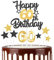 Black Gold 60th Happy Birthday Candles Cake Toppers Set, Number 60 Candle for Cake, Gold Candles for Women Men Birthday Decorations, Star Cake Toppers for Girls Boys Birthday Party Wedding Anniversary