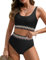 UMIPUBO Femme Maillot de Bain 2 Pieces Culotte Taille Haute Ajustable Ensembles Bikini Set Vintage Push Up Tankini Ventre Plat Maillots de Bain(Noir,XL)
