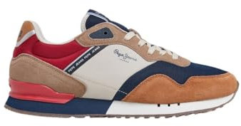 Pepe Jeans London Grade Leder-Sneakers braun, Marineblau