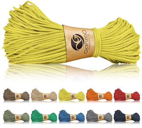 Ganzoo Paracord 125 Seil 1mm Takel-Schnur, Nylon & Polyester, Allzweckseil für Armband, Hundehalsband, Hundeleine & Knüpfen, Takeln, Camping & Survival, Gelb