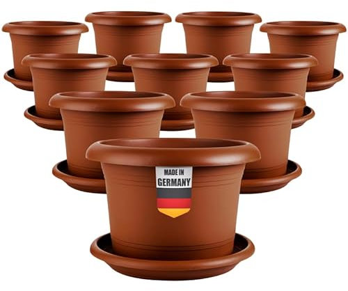 2friends Lot de 10 pots de fleurs élégants de 40 cm de diamètre – Grand pot de fleurs extérieur en terre cuite avec soucoupe, robustes et résistants au gel, en plastique, pour jardin, balcon, terrasse