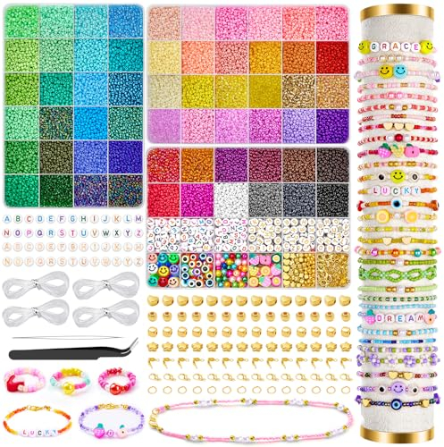 CGBOOM Freundschaft Armband Kit, 24000 Pcs 60 Farben Perlen,3 mm Perlen für Armbänder, Schmuck, Glas DIY Armband Schmuck machen Kit für das perfekte Geschenk für ein kleines Mädchen