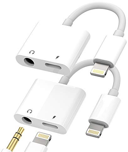 Adaptador Lightning a Jack 3,5 Auriculares 2 en 1 (2Pack) para Apple iPhone 14 13 12 11 Pro MAX Mini para iPad Air Cascos Cargador Cable Auxiliar Coche Dongle Aux Audifonos Conector Audio Accesorios