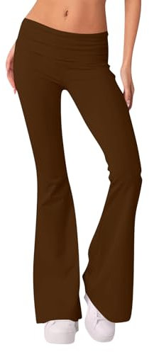 Leggings Damen Cotton Jersey Fold Over Pant Palazzo Hose Damen Low Waisted Leggings Shape Schlag Schlaghose Mode Lässig Yogahose Damen Jogginghosen [A04,L]