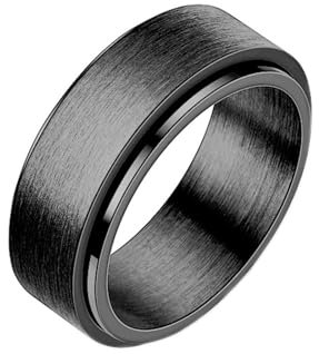 Whoiy Ausgefallene Trauringe Schwarz mit Gravur, Edelstahl Ringe Spinner Matt Partnerringe Freundschaftsringe 8MM für Unisex Größe 70 (22.3)