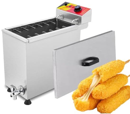 DOZPAL 25L Automatic Corn Dog Deep Fryer, Commercial Cheese Hot Dogs Sticks Frying Machine, 3000W Corn Dog Machine Snack Machines Maker