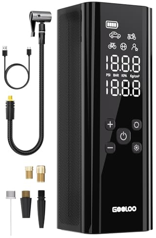 GOOLOO GT150 Tire Inflator Portable Air Compressor - Upgraded 150PSI & 2X Faster Air Pump for Car Tires with Auto-Shutoff, Cordless Air Pump for Cars, Bikes, Balls, Motorcycles, Bright LED Screen