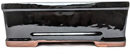 Macetas de cerámica esmaltada para bonsái sin bandejas (negro, 26 cm)