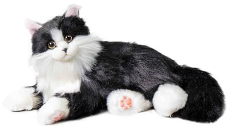 Chongker Interactive Companion Robot Cat Pets, Handmade Stuffed Animals Cat Plush with Voice Response, Realistic Heartbeat and Purring, Gifts for Parents, Seniors, Elderly（Black cat）