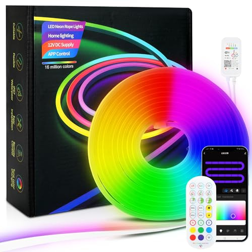 Jopassy LED Strip Neon 5m RGB LED Streifen Rgbic LED Strip mit Fernbedienung, APP und Timer-Einstellung LED Beleuchtung Dimmbar, Musik Sync Led Lichterkette für Zuhause Partei