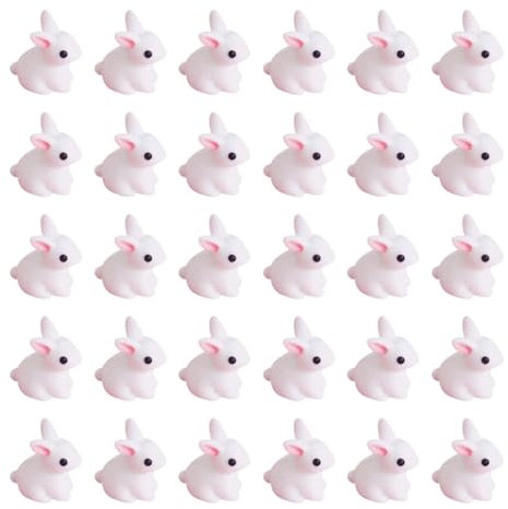 FSSTUD Lot de 50 mini figurines de lapin miniatures en résine blanche - Figurines de lapin miniatures de Pâques en plastique - Petits animaux de jardin - Statues de lapin pour maison de poupée