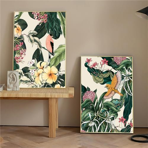 Viusneun Grüne Wandbilder 2er Poster Set Moderne Wandbilder Boho Bild Wohnzimmer Poster Vintage Leinwandbilder Wandposter Ohne Rahmen (50x70cm)