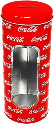 Dose Spardose und Strohhalmhalter Coca Cola aus Blech, aufklappbar und wiederverwendbar, Farbe Rot, 23 x 8,5 cm