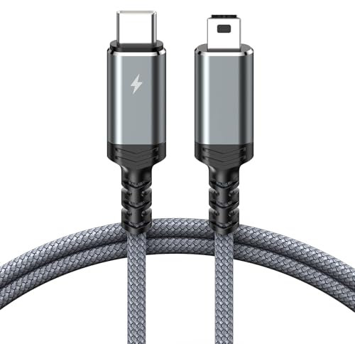 Highwings Mini USB auf USB C Kabel 1M, USB Typ C auf mini USB 2.0 Datenkabel [Nylon Geflochtener] Ladekabel kompatibel mit iPhone 15 Serie, MacBook 12 Zoll, Google Pixel und mehr