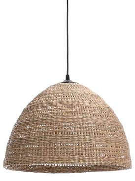 LUSSIOL - Luminaire Paula, lustre bohème, naturel - lampe suspendue en rotin tressé naturel - cable plastique noir, douille E27 - possibilité ampoule LED - 60W maxi, Diam. 38 x H. 26,5 cm