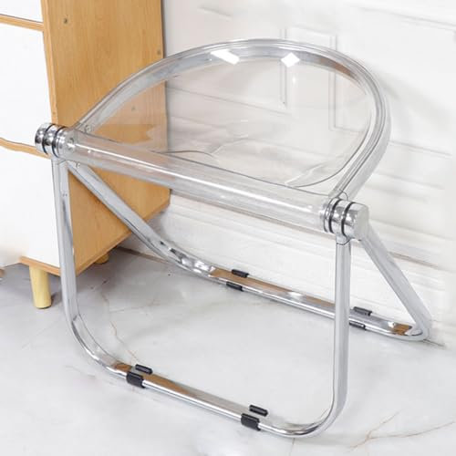 WEIDPHL Stapelbarer Klapphocker Aus Acryl, Transparenter Klappstuhl, Ergonomischer Stuhl Ohne Armlehnen, Stuhl Mit Metallrahmen Für Das Balkonbüro,Durchsichtig