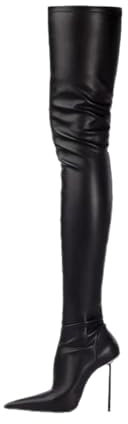 MANYUBEI Stivali sopra Il Ginocchio da Donna, Stivali Alti alla Coscia Elasticizzati Tacco A Spillo Stivali Lunghi A Punta di Grandi Dimensioni 12 Cm/4,72 Pollici, 37 EU,Black