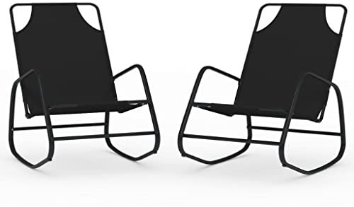 HETFTJN Deckchair Strandliegestuhl Gartenstühle Camping Stuhl - Schaukelliegen 2 STK. Schwarz Stahl und Textilene für Garten Camping Outdoor Balkon