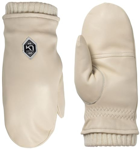Kari Traa Himle Leather Mitts, Size 7, Fleece Lined and Insulated, Off-White