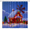 Gaietya Weihnachts-Duschvorhang, rotes Haus, Windmühle, Weihnachtsbaum, Schneeflocke, Badezimmer-Dekor mit 12 Haken, 183 x 183 cm