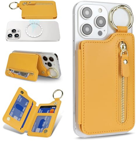 Havaya für Magsafe Wallet mit Kartenhalter Schlüsselring mit Reißverschluss iPhone 16/15/14/13/12/Pro/Max/Plus/Serie für Magsafe Ring- Gelb