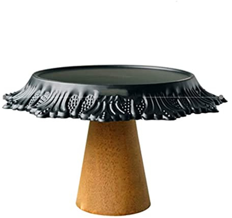 Alzata per dessert, torta, dessert, con base in legno e parte superiore in metallo, porta cupcake rotondo, piatto da portata multifunzionale, cibo vintage, frutta, caramelle, snack, vassoio per