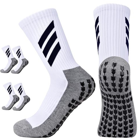 KTUEOV Calcetines Antideslizantes Futbol, 2/3 Pares Medias Futbol Hombre Antiampollas Altos Algodon Calcetines Futbol Calcetines Deporte Unisex para Running Ciclismo Trekking Baloncesto-Blancos