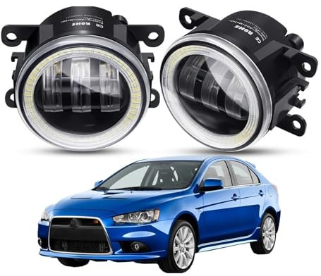 ODKBFG Phare Avant 2 Pièces Phare Antibrouillard Œil D'ange Voiture LED Lentille Antibrouillard Feux Jour DRL 12V Pour Mitsubishi Pour Lancer Pour Sportback 2009-2018 Feux Avants(Yellow and Blue)