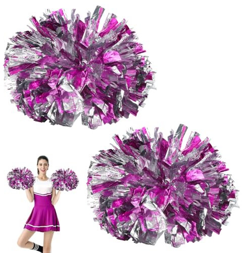 2 Piezas Cheers Pompones de Animadora Pompones de Porristas de Lámina Metálica, Pompones Metalicos Para Animadoras Juegos Competición Deportiva Baile