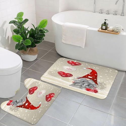 KGDHY Badezimmermatten-Sets 2-Teilig,Winter Schneeflocken Weihnachten,Bad und WC-Vorleger-Set,rutschfeste Badezimmerteppiche wasserabsorbierende