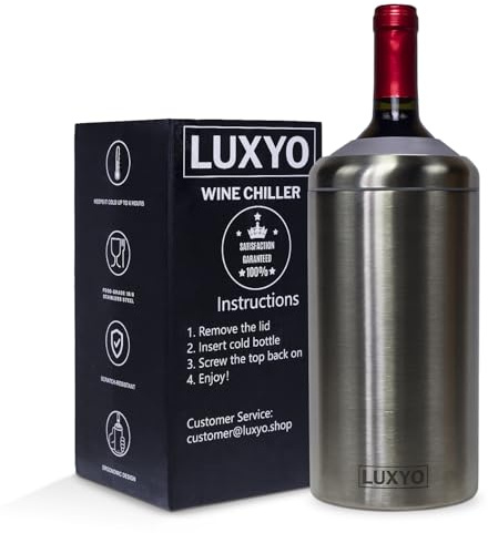 LUXYO Wine Chiller, Stainless Steel Double Wall Insulated, 6+ Hour Cooling, 750ml Bottles (Stainless Steel)