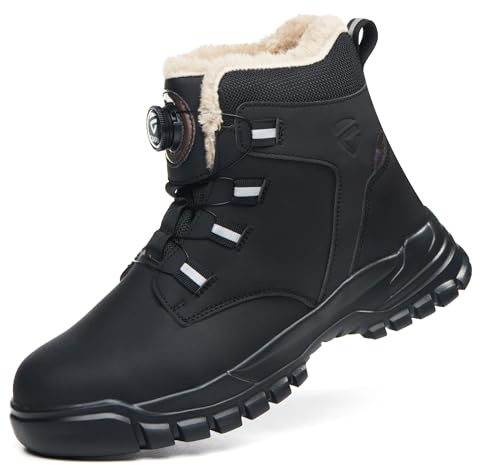 KOIFISH Chaussures de Sécurité Hommes Femme Montante Hiver Chaussures de Travail Embout en Acier Légère Bottines de Sécurité Antidérapant Noir 42