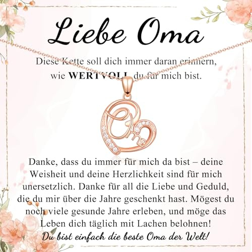 PDTU Oma Geschenk, Kette Rosegold für Oma Geschenke, Geschenke für Oma zum Geburtstag Weihnachten Jahrestag Muttertag