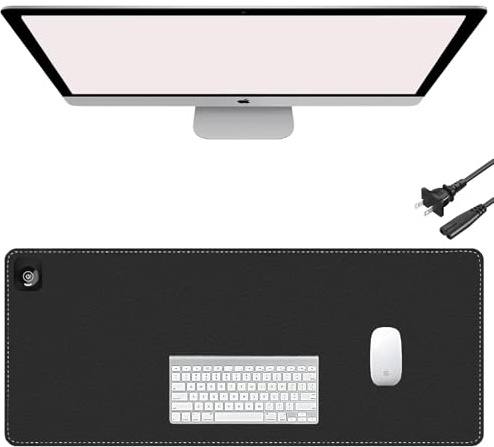 ONLYTOP Heated Desk Pad Black, 31.5 x 13 Heated Mouse Pad | Adjustable Temp & Auto Shut-Off | Waterproof Leather Heated Desk Mat with Non-Slip Base for Cold Office Winter Use