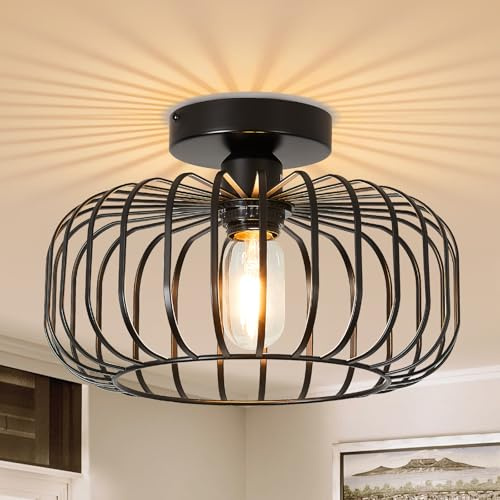 FORCOSO Ceiling Light Fitting, 30cm Metal Black Light Shade Semi Flush Modern Chandelier Lampshade, E27 Lighting Fixture for Living Room Bedroom Hallway Kitchen Dining Room