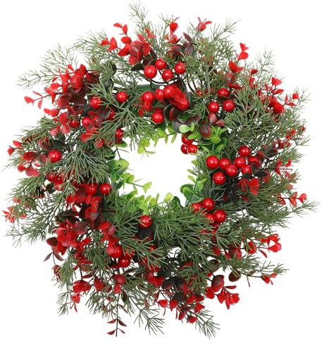 Hemobllo Weihnachtskranz, 35 cm Künstlicher Weihnachtskranz, Tannenkranz Türkranz Weihnachten Beerenkranz Winterkranz Für Weihnachten Ferienhaus Bauernhaus
