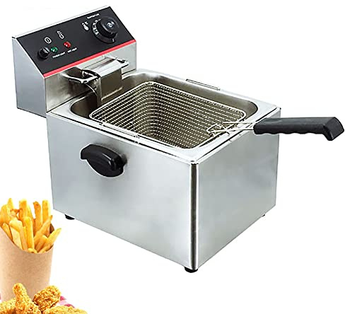 HPTHLY Friggitrice Elettrica Professionale in Acciaio Inox con Controllo della Temperatura, per Cucina Domestica E Ristorante,8L