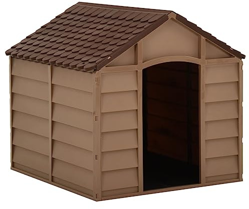 Hundehütte mit Wasserdichtes Dach und Offener Eingang, Outdoor-Hundezwinger für Hinterhof, Garten, Terrasse, Innenhof, 71x71,5x68 cm Braun PP