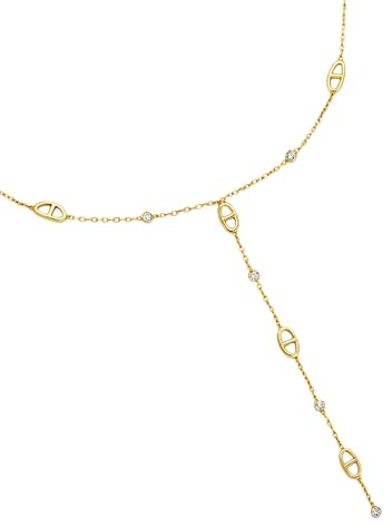 Générique Collier Sautoir Femme en Y - Maille Grain de Café & Marine - Or 18K sur Acier Inoxydable - Bijou Étanche et Anti-Ternissement - Chaîne Cravate Longue - Idée Cadeau