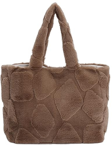 Myhozee Handtasche Damen Felltasche Plüsch Shopper Tasche Kunstfell Teddy Tote Bag Uni Tasche Schultertasche Handtaschen für Damen Umhängetasche Henkeltaschen Winter Furry Stepptasche
