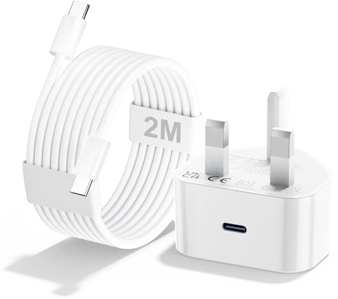 25W USB C Plug Fast Charge with 2M Cable for iPhone 17 16 15 Charger, New USBC Charger Plug UK Fast PD Charging Adapter for Apple iPhone 17/17Pro/17 Pro Max/16/16 Plus/16Pro Max/15 Series, iPad