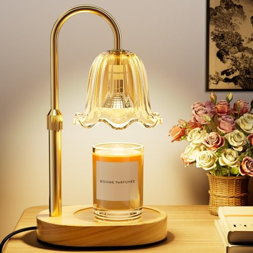 Draome Kerzenwärmer Lampe - Dimmer und Timer mit 2 Glühbirnen | Candle Warmer Lamp, Höhenverstellbar Flammenlose Blumen Lamp Kerzenlampe für Kerzen im Glas Frauen Freundin Mama